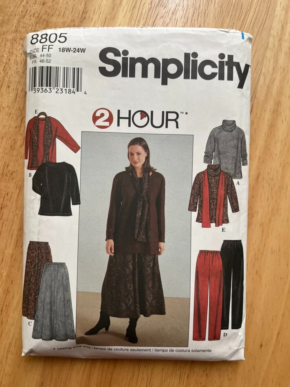 Simplicity 2 Hour Pattern 8805 Top Skirt Pants Scarf Plus Size 18W-24W Uncut